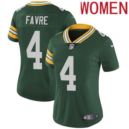 Women Green Bay Packers #4 Brett Favre Green Nike Vapor Limited NFL Jersey